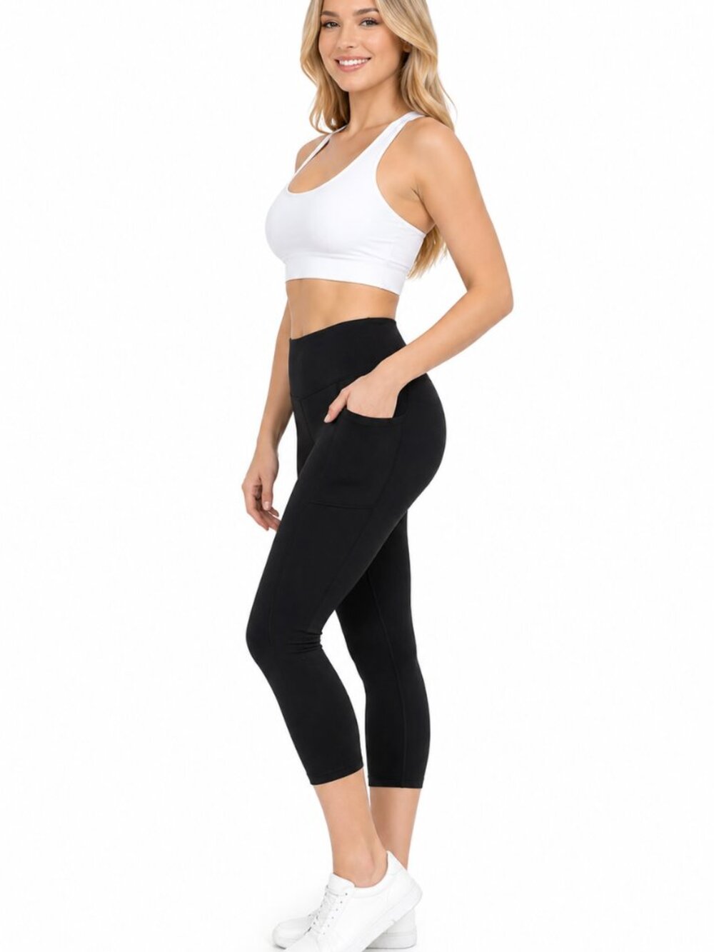 OTOS Athletic Crop Pants Capri Calf Legging Pocket Tummy Control Gym Blk Various